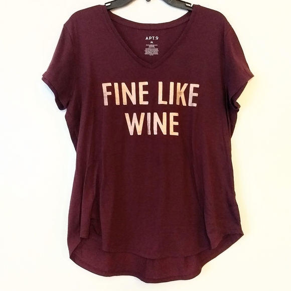 Apt. 9 Tops - 5/$30 Apt. 9 "Fine Like Wine" Merlot Red & Gold V-neck Graphic T-Shirt
